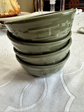 Roseville Pottery Green Glazed Dinnerware Bowls Set of 5